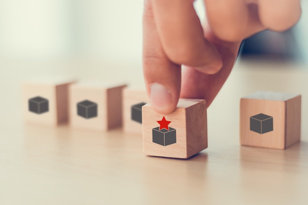 Differentiation strategy concept with unique, exclusive, customized products representing competitive advantage